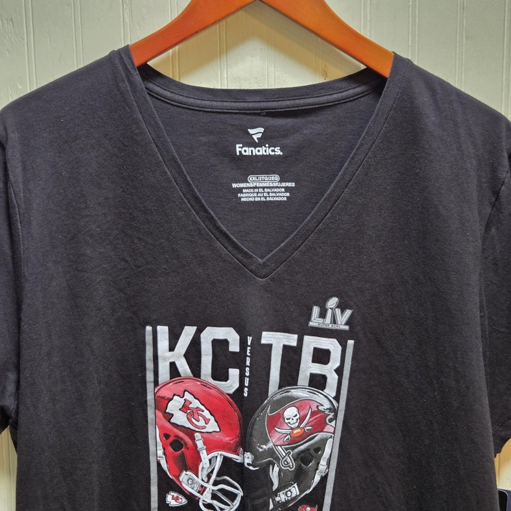 KC Chiefs TB Buccaneers Shirt Womens 2XL Black NFL Football Super Bowl Fanatics